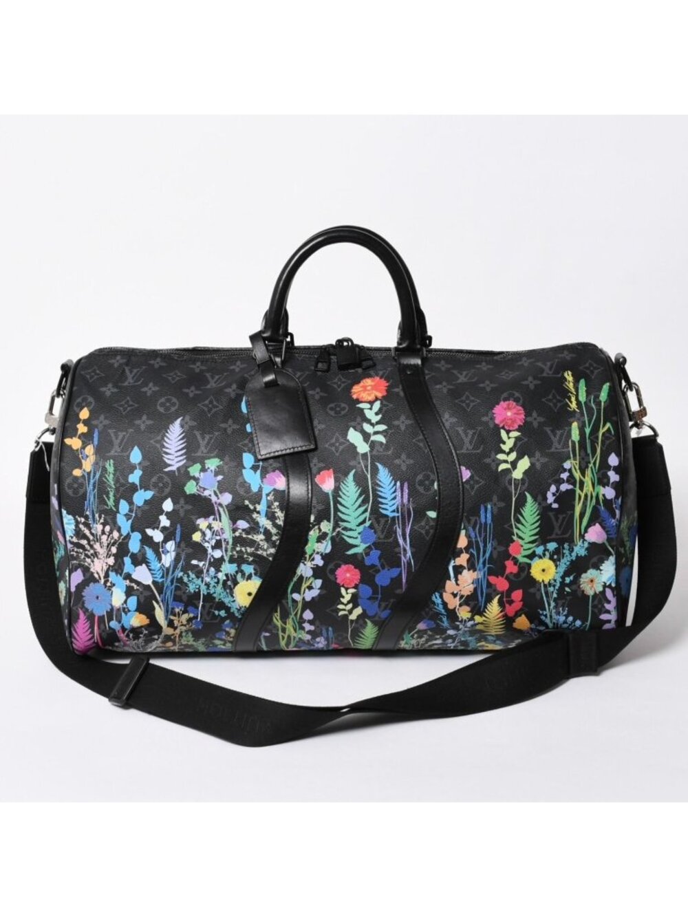 Louis Vuitton Keepall Bandouliere 50 Boston Bag Monogram Eclipse Floral Black